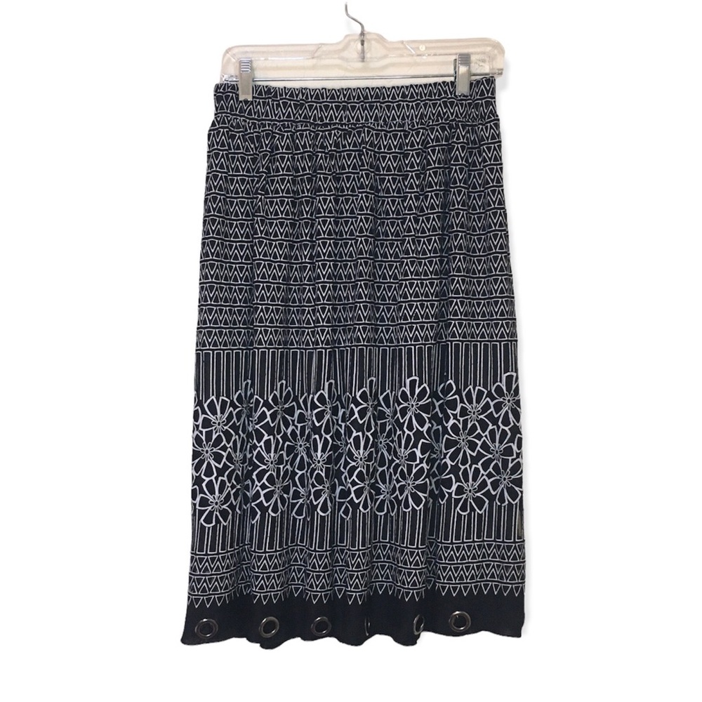 ANTHROPOLOGIE Lapis Midi Skirt Grommet Hem Black White Size M